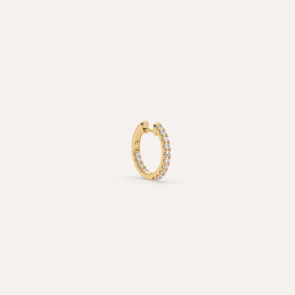 1/8 carat Single Diamond Hoop Earring, Natural Diamonds Yellow Gold