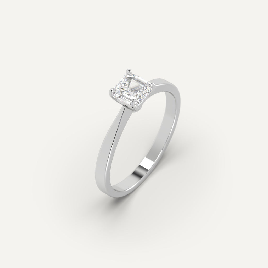 1 Carat Engagement Ring Asscher Cut Diamond In 14K White Gold