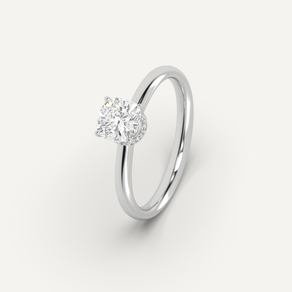 Platinum 1 Carat Engagement Ring Cushion Cut Diamond