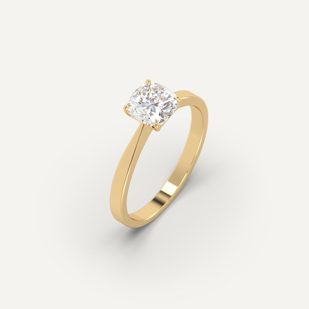 1 Carat Engagement Ring Cushion Cut Diamond In 14K Yellow Gold