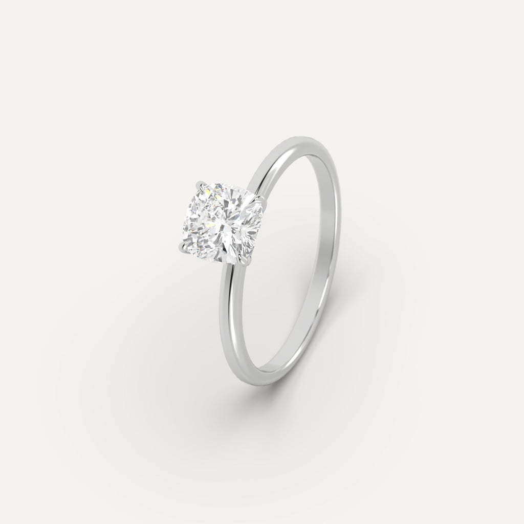 White Gold 1 Carat Engagement Ring Cushion Cut Diamond