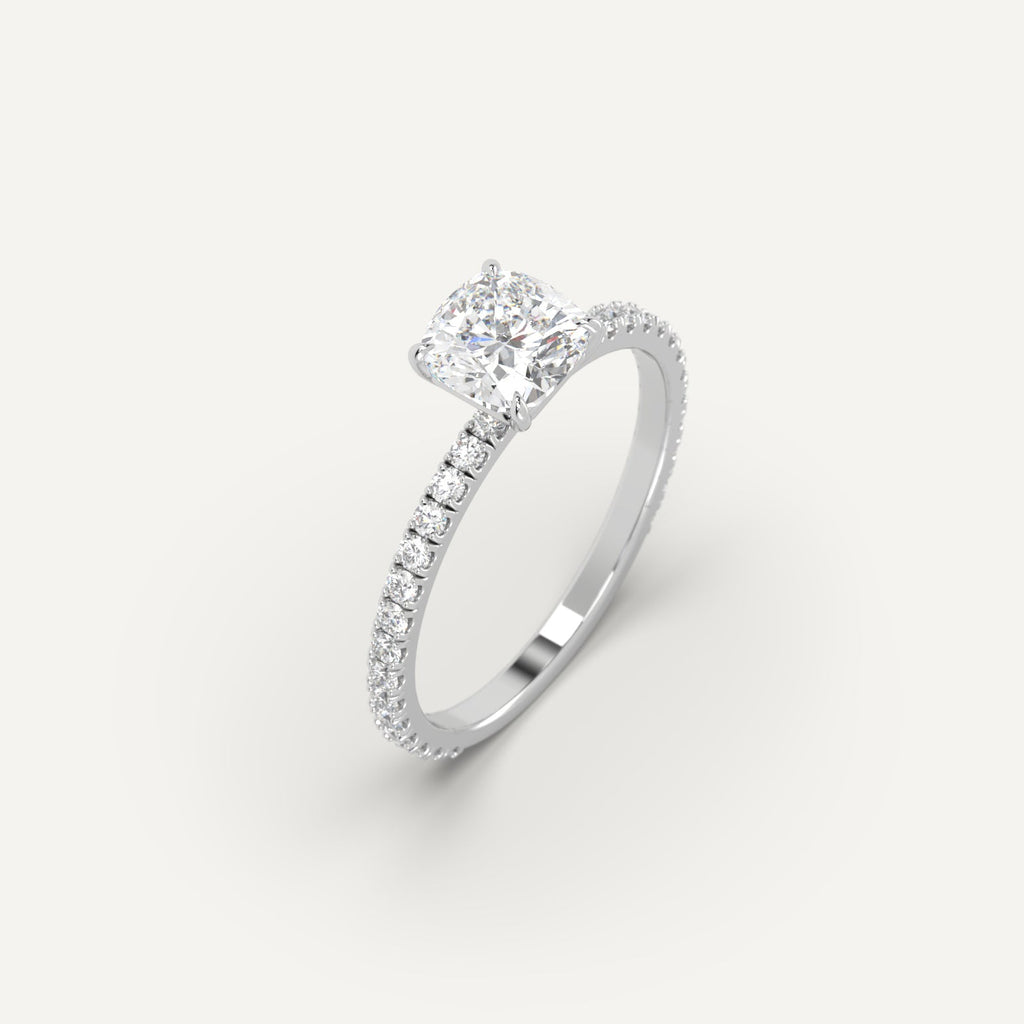 1 Carat Engagement Ring Cushion Cut Diamond In 14K White Gold