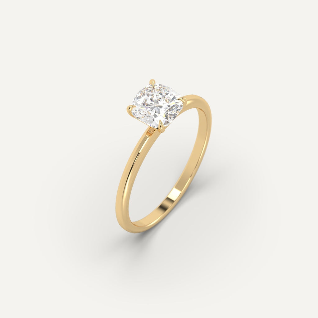 1 Carat Engagement Ring Cushion Cut Diamond In 14K Yellow Gold