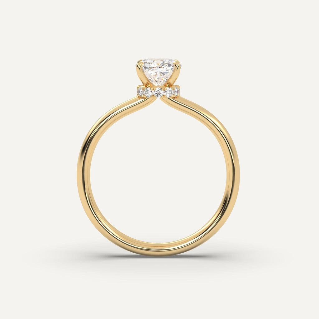 1 Carat Cushion Cut Engagement Ring In 14K Yellow Gold