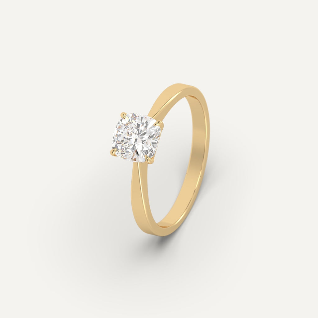 Yellow Gold 1 Carat Engagement Ring Cushion Cut Diamond