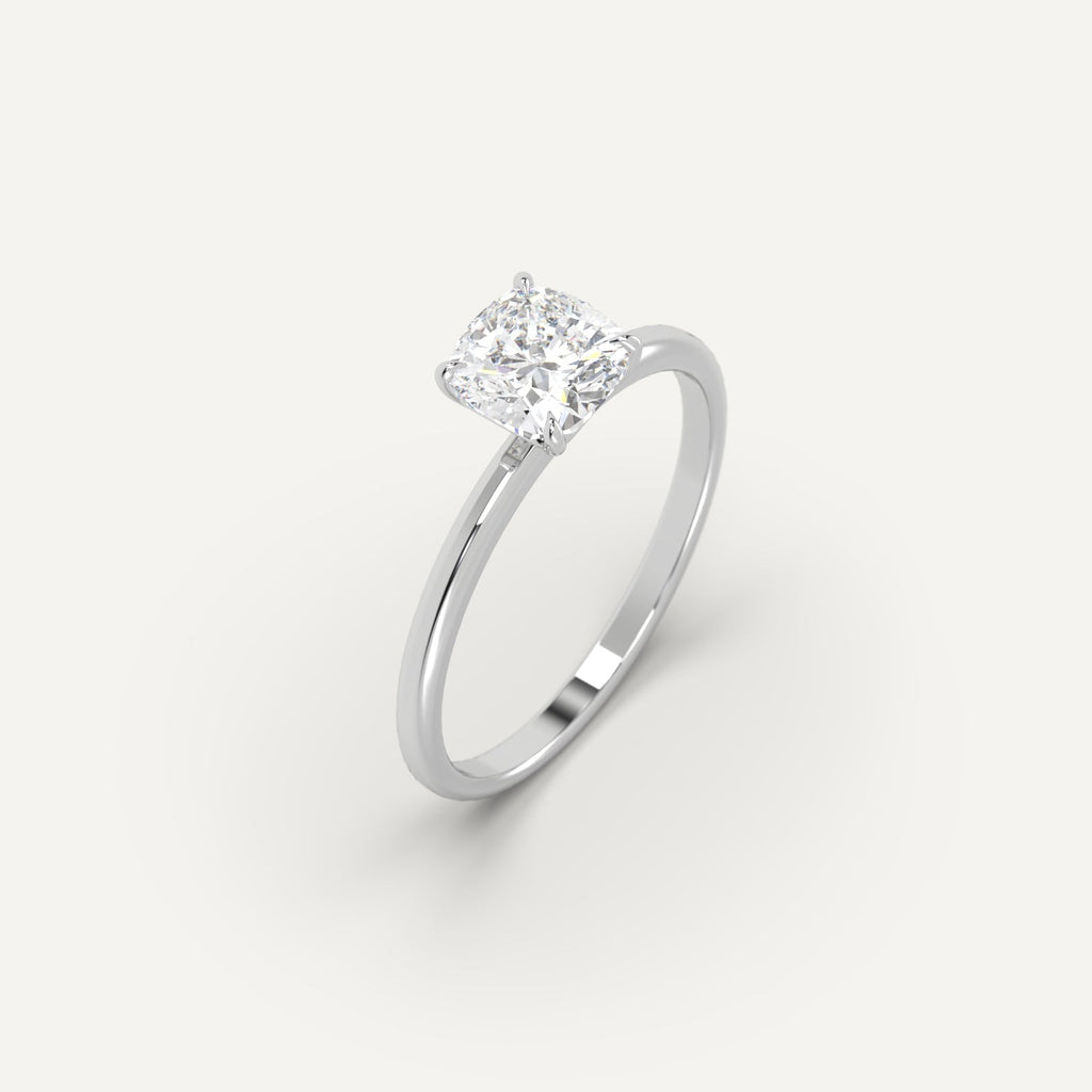1 Carat Engagement Ring Cushion Cut Diamond In 14K White Gold