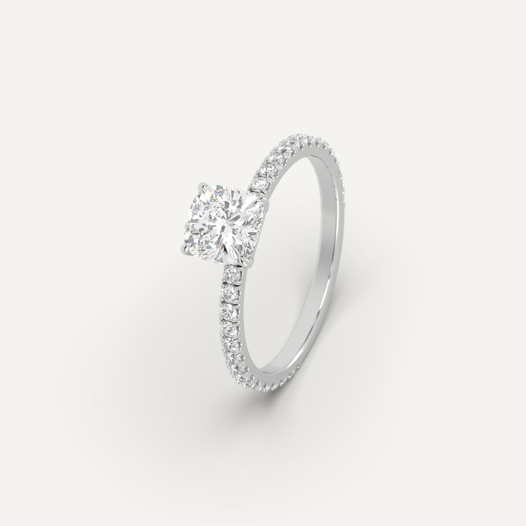 Platinum 1 Carat Engagement Ring Cushion Cut Diamond