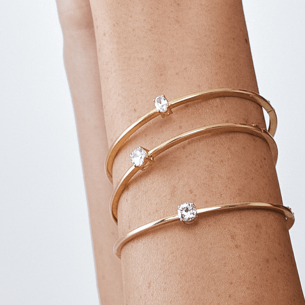 Single Diamond Solitaire Bangles on Female Wrist