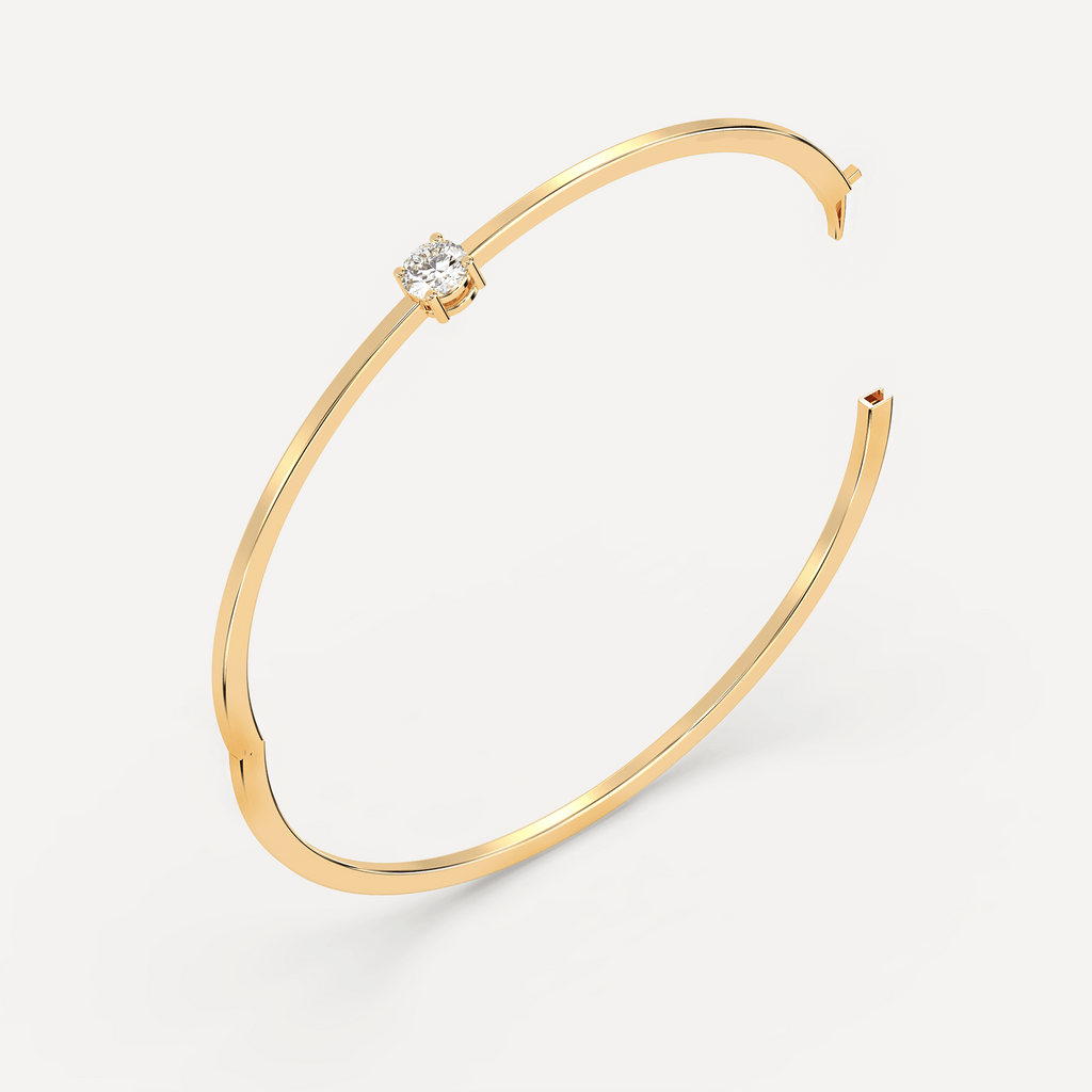 Lab Grown Diamond Solitaire Bangle Bracelet with Open Hinge in Yellow Gold