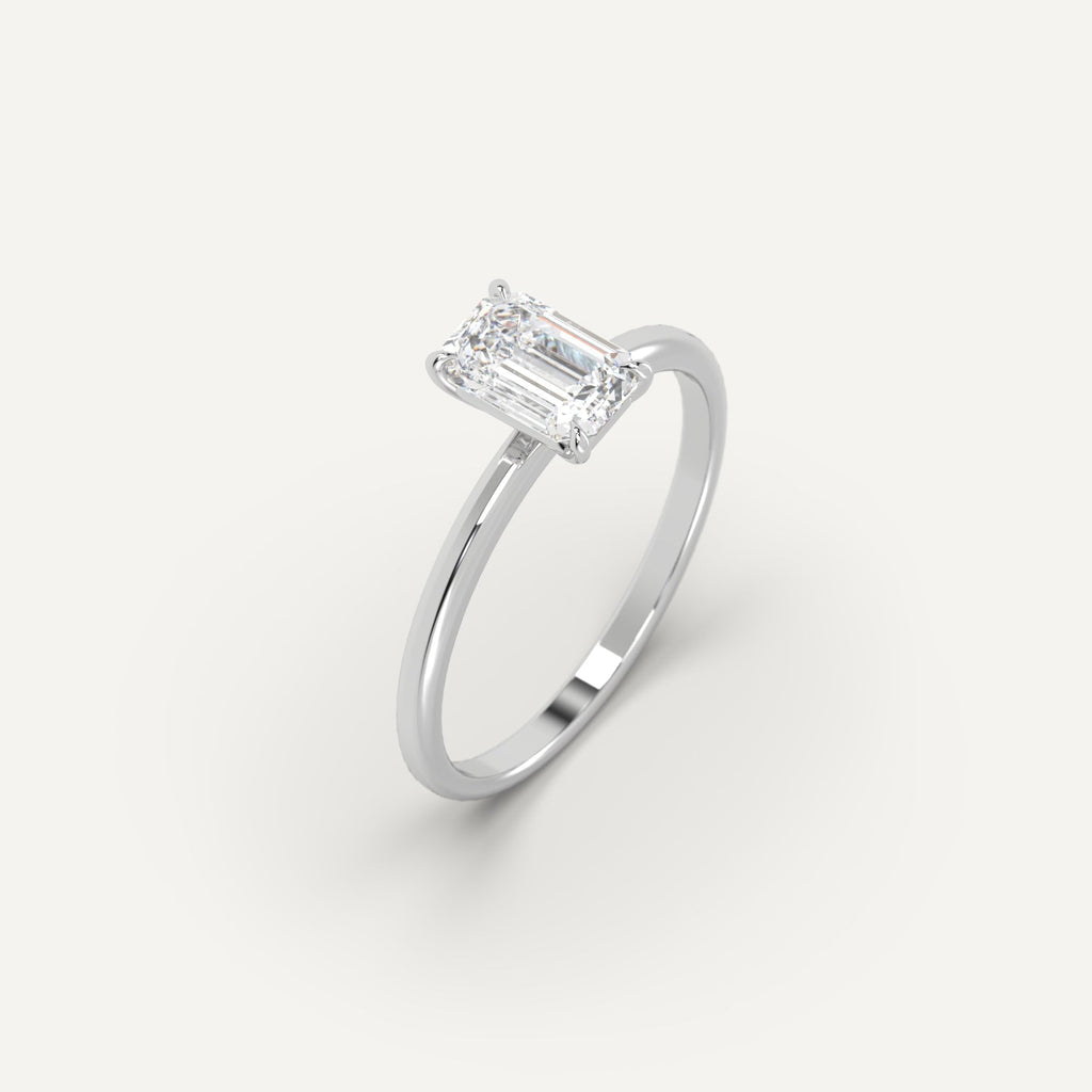 1 Carat Engagement Ring Emerald Cut Diamond In 14K White Gold