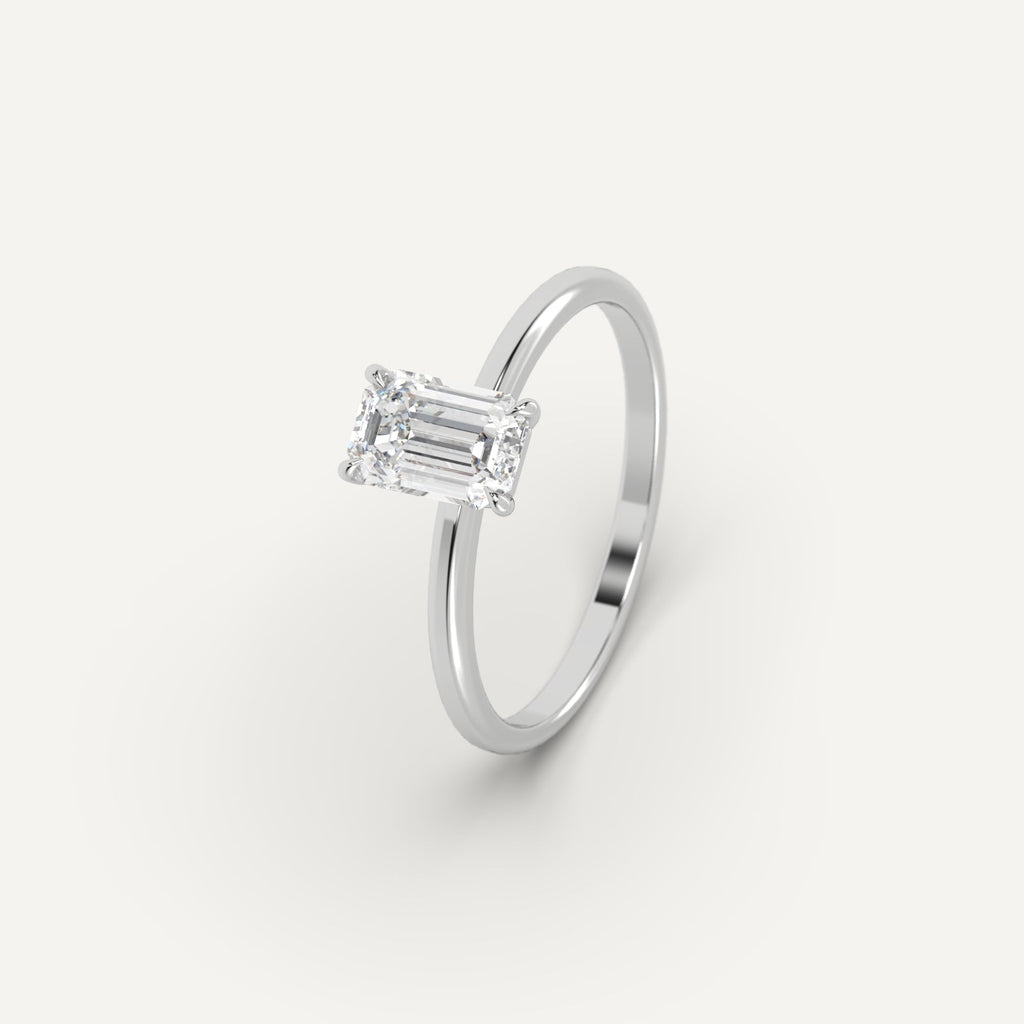 White Gold 1 Carat Engagement Ring Emerald Cut Diamond