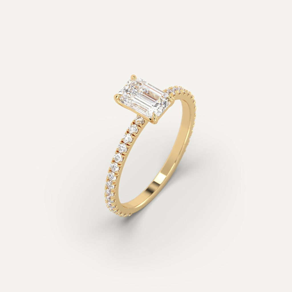 1 Carat Engagement Ring Emerald Cut Diamond In 14K Yellow Gold