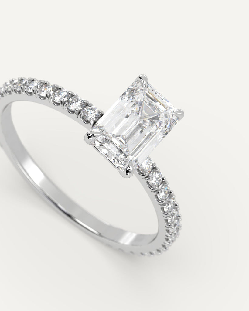 Pave Emerald Cut Engagement Ring 1 Carat Diamond