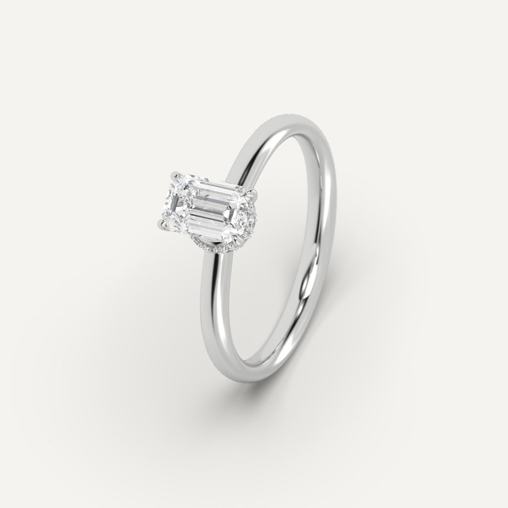 White Gold 1 Carat Engagement Ring Emerald Cut Diamond