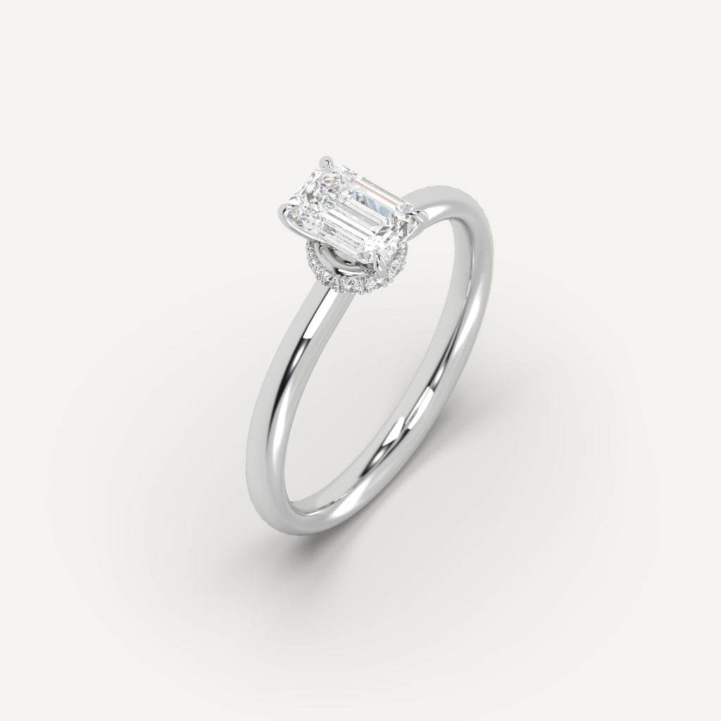 1 Carat Engagement Ring Emerald Cut Diamond In 14K White Gold