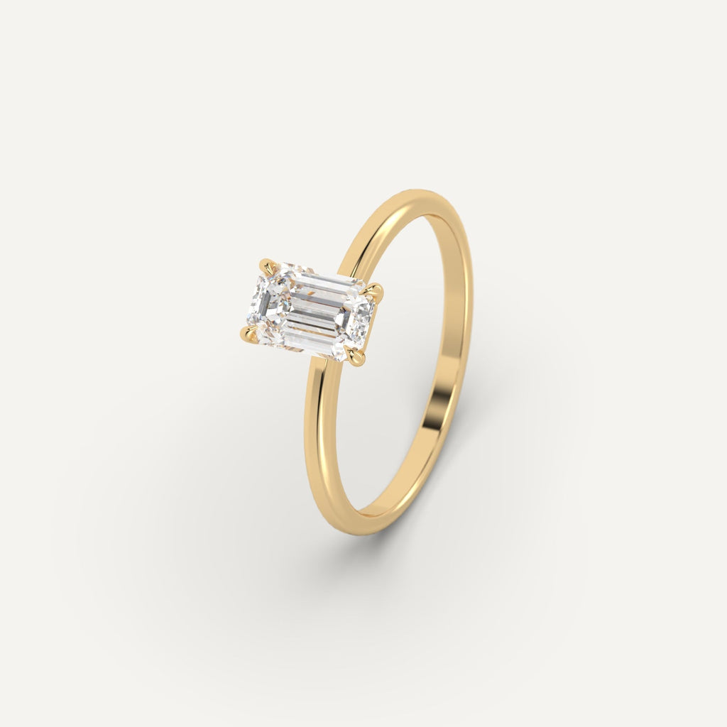 Yellow Gold 1 Carat Engagement Ring Emerald Cut Diamond