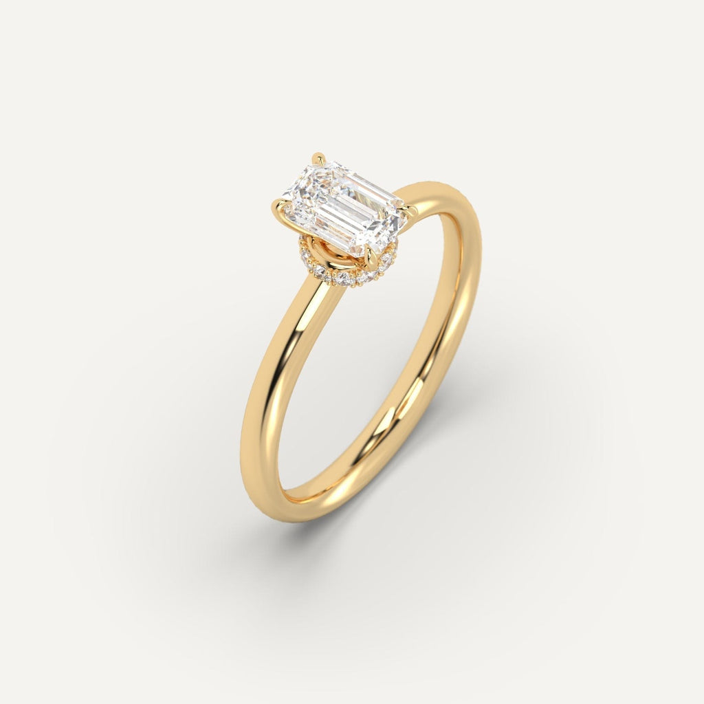 1 Carat Engagement Ring Emerald Cut Diamond In 14K Yellow Gold