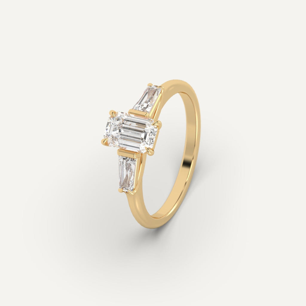 Yellow Gold 1 Carat Engagement Ring Emerald Cut Diamond