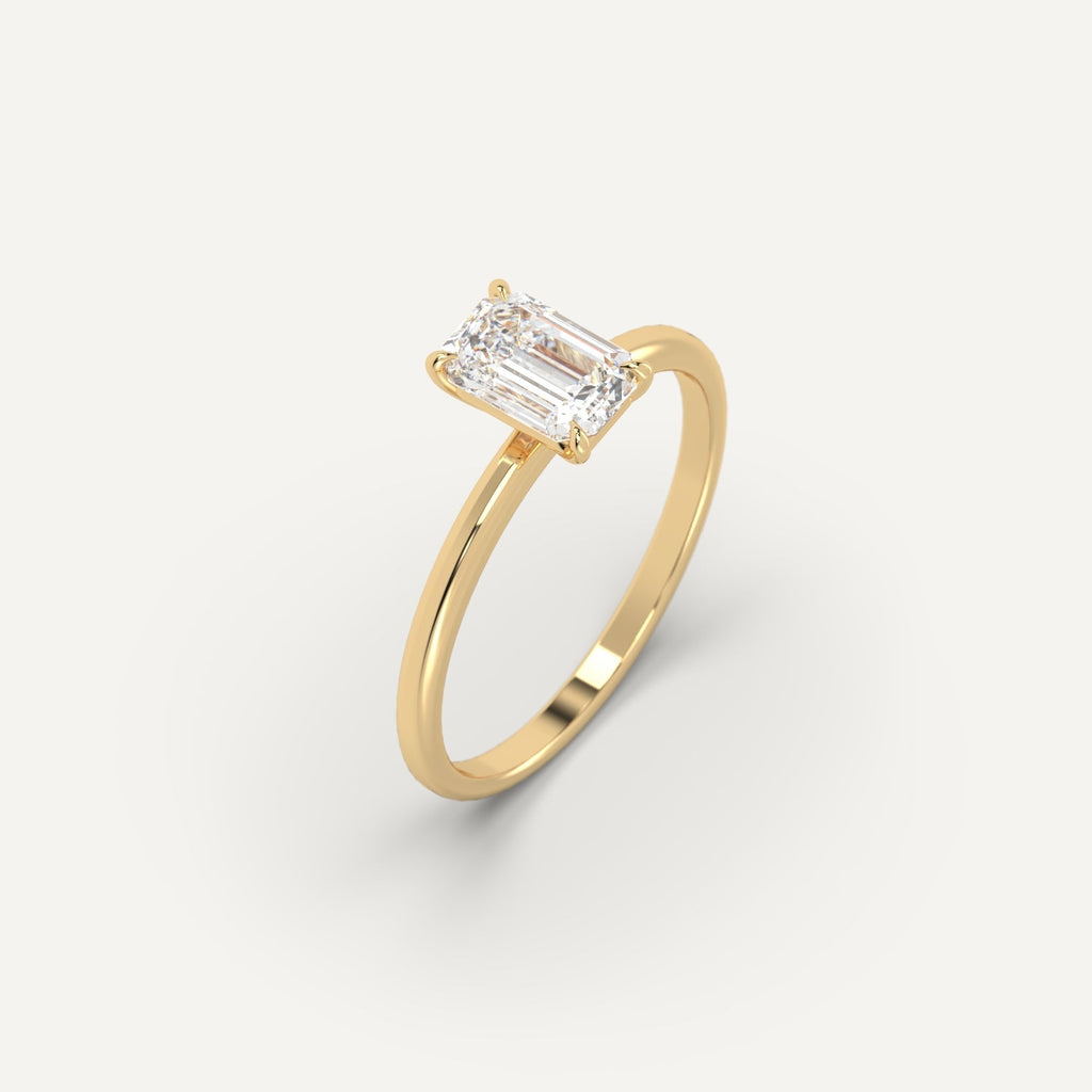 1 Carat Engagement Ring Emerald Cut Diamond In 14K Yellow Gold