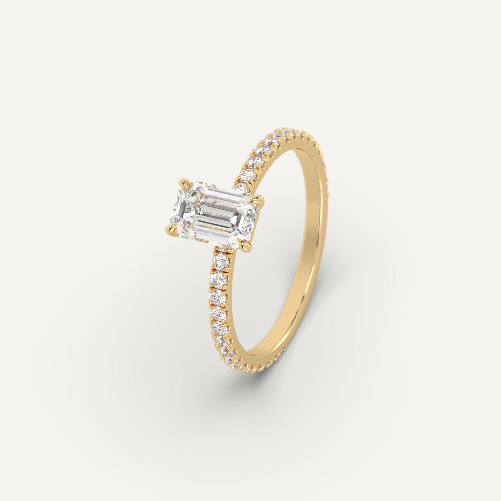 Yellow Gold 1 Carat Engagement Ring Emerald Cut Diamond