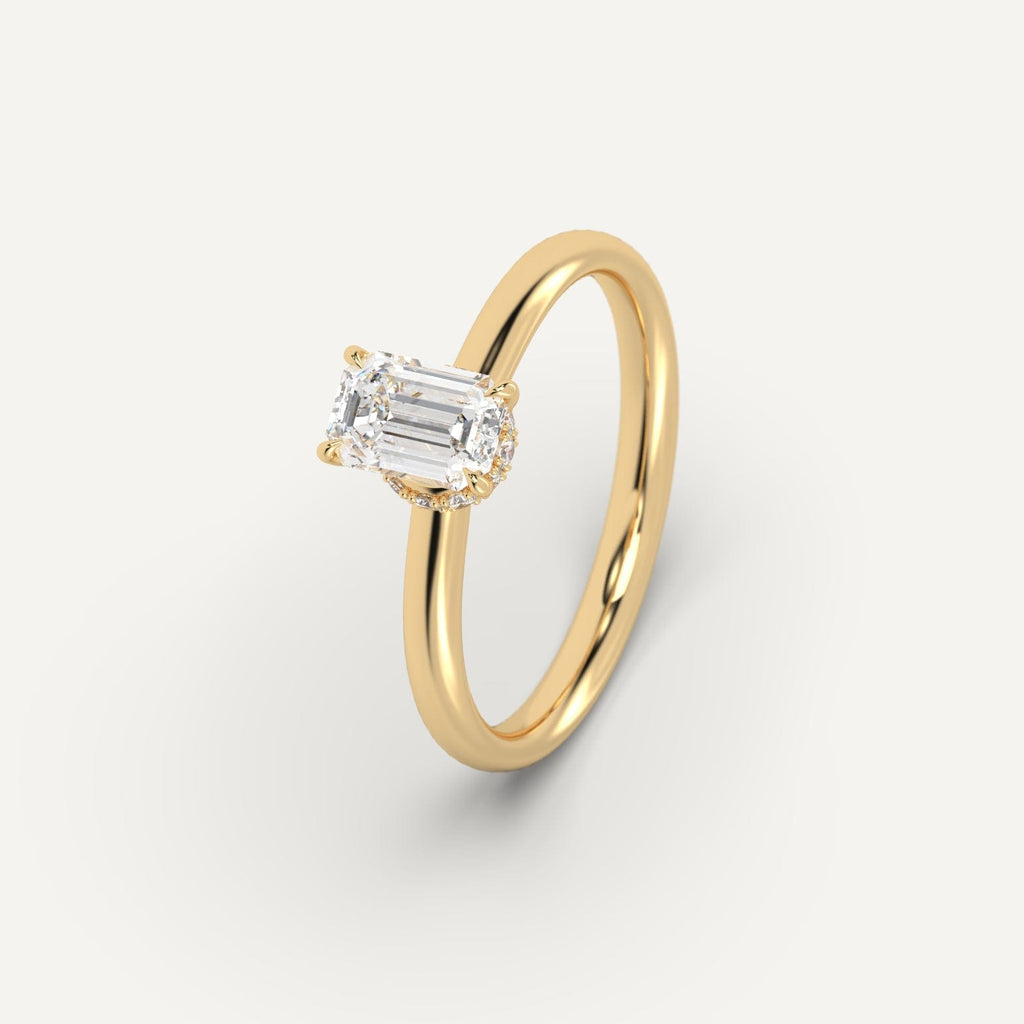 Yellow Gold 1 Carat Engagement Ring Emerald Cut Diamond