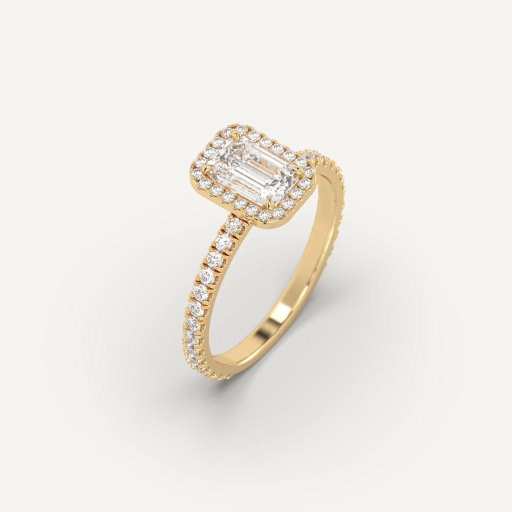 1 Carat Engagement Ring Emerald Cut Diamond In 14K Yellow Gold