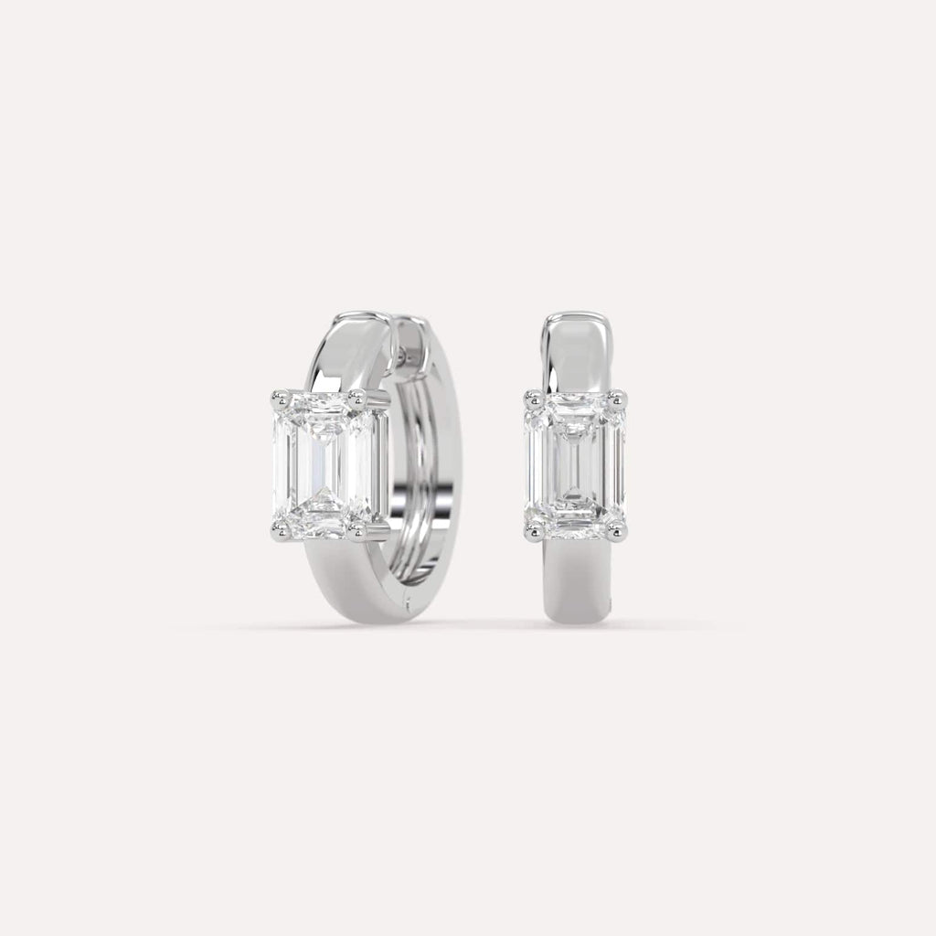 1 carat Emerald Natural Diamond Hoop Earrings in White Gold