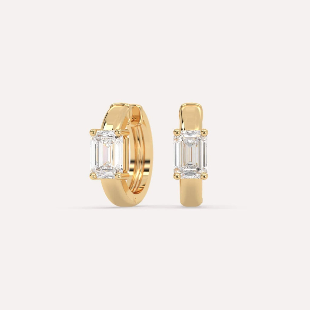 1 carat Emerald Natural Diamond Hoop Earrings in Yellow Gold