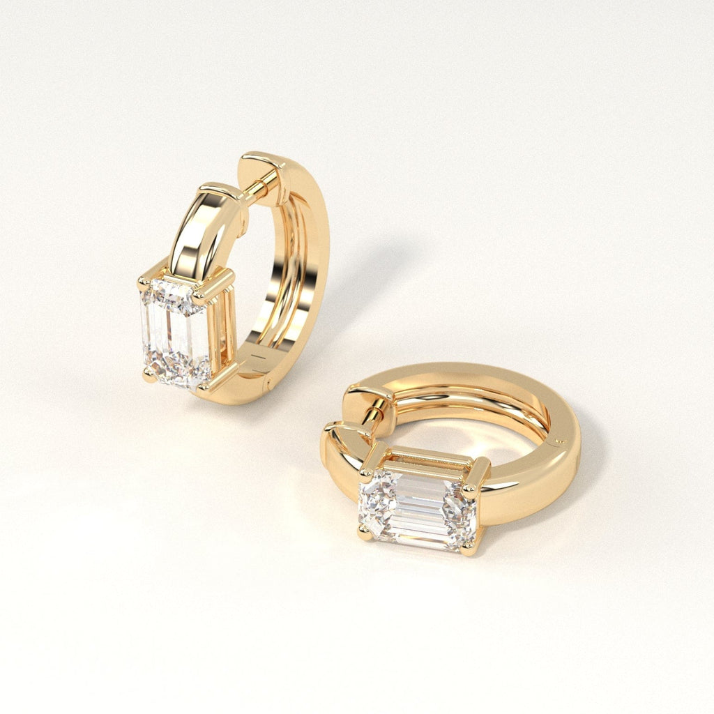 1 carat emerald Diamond Huggie Hoop Earrings in yellow Gold