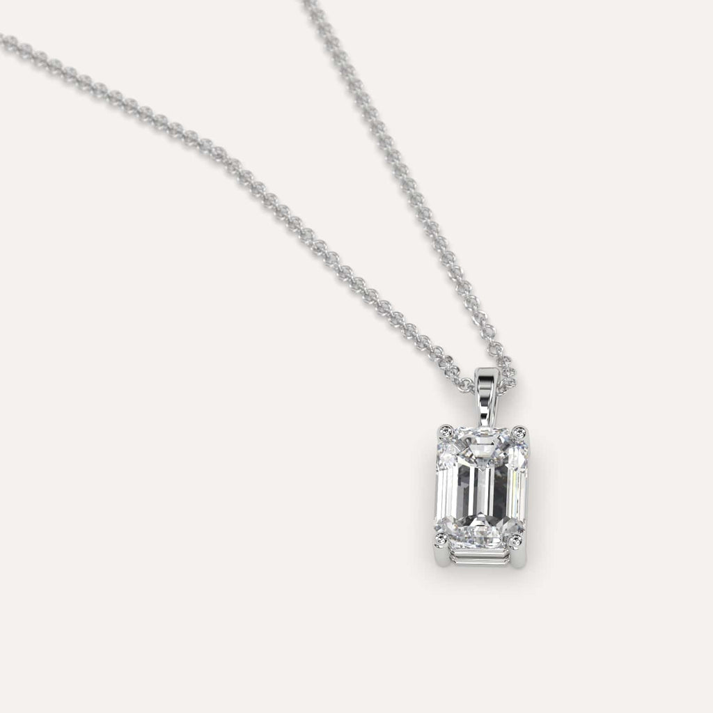 Simple Diamond Pendant Necklace With Emerald Lab Diamond In White Gold
