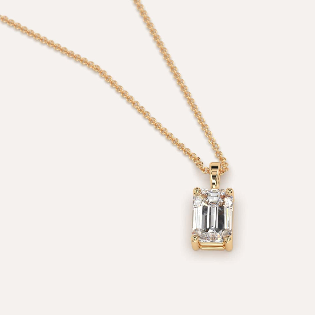 Simple Diamond Pendant Necklace With Emerald Lab Diamond In Yellow Gold