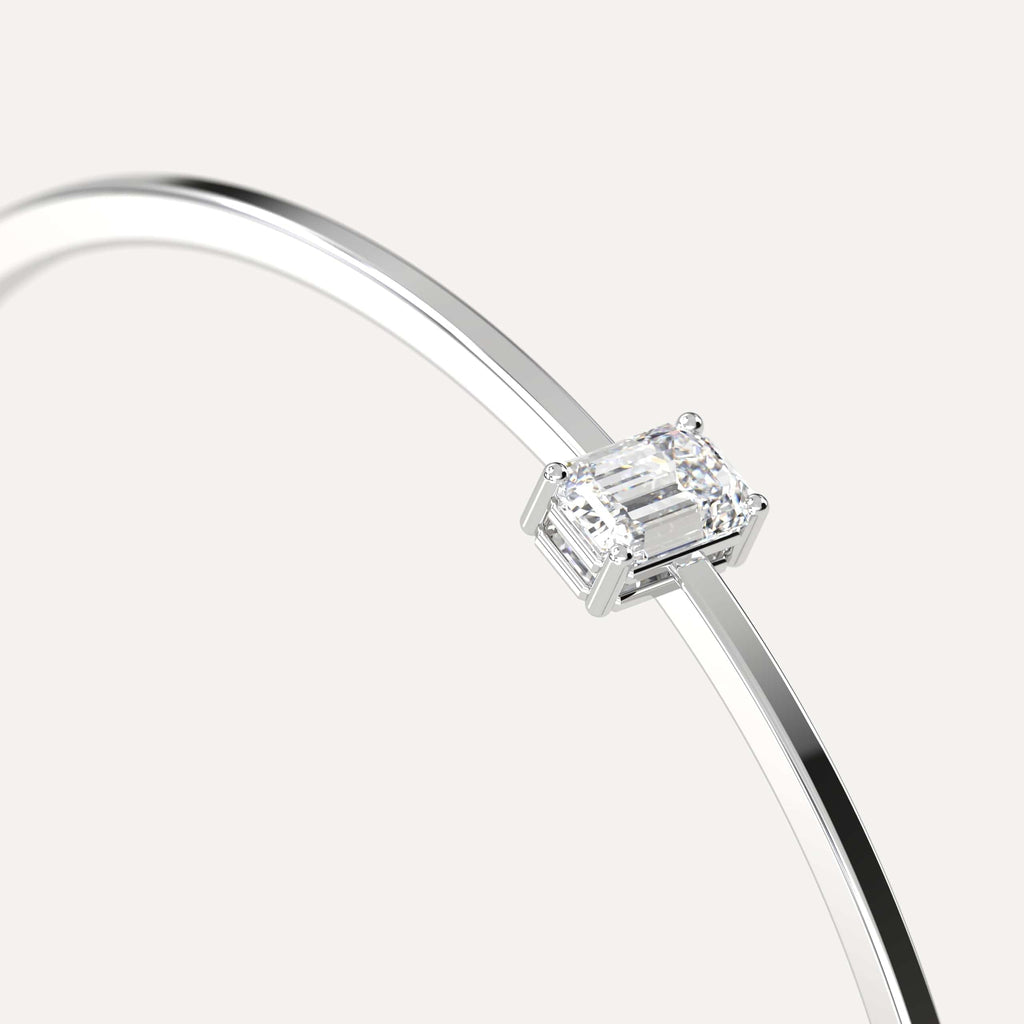 classic diamond solitaire, bangle bracelet with emerald lab diamonds in white gold