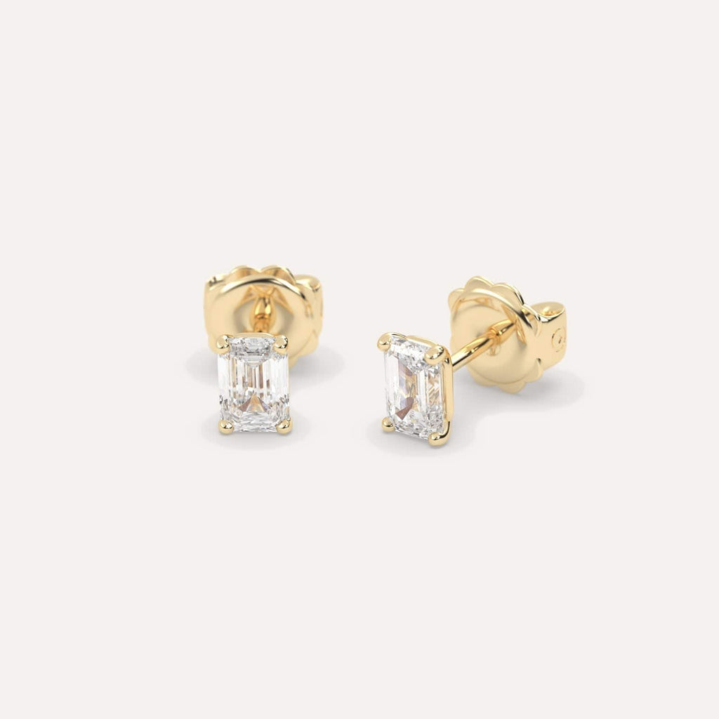 1 Carat Yellow Gold Diamond Stud Earrings For Women