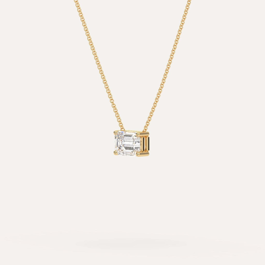 Yellow Gold Floating Diamond Necklace With 1 Carat Emerald Diamond