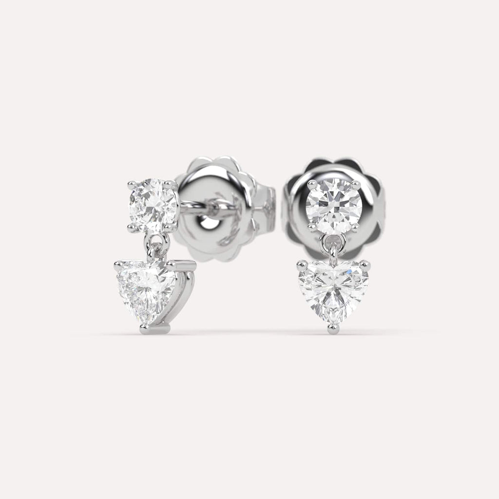 1 carat Heart Lab Diamond Drop Earrings in White Gold