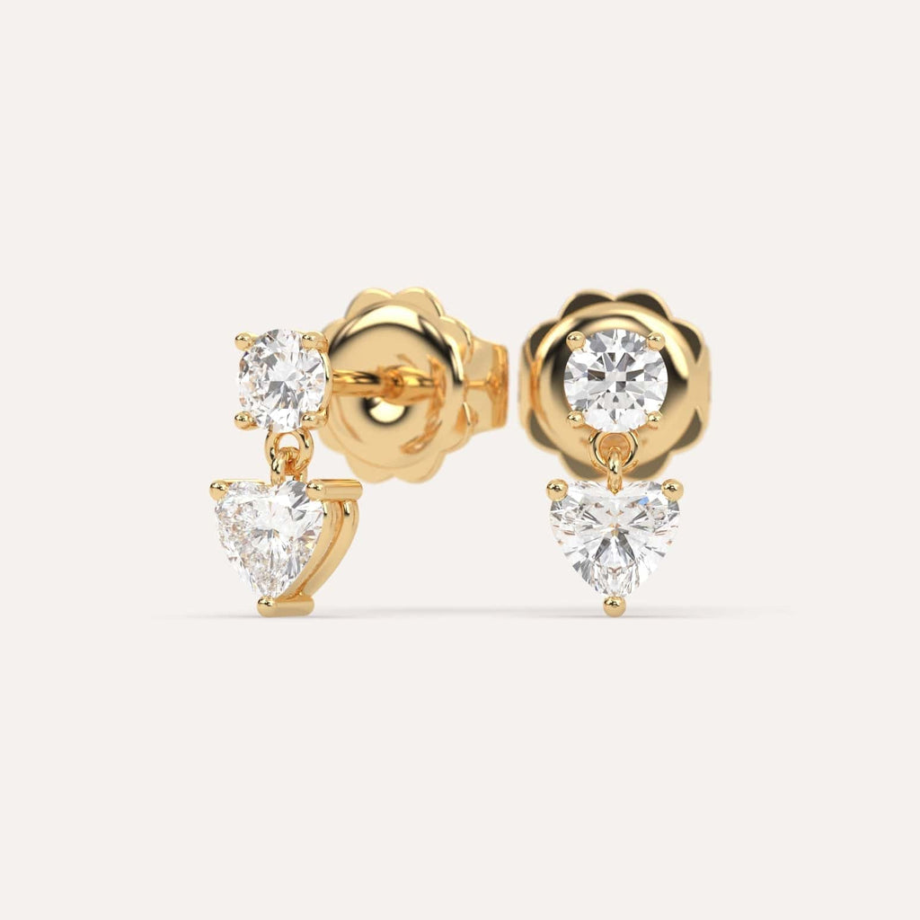 1 carat Heart Natural Diamond Drop Earrings in Yellow Gold