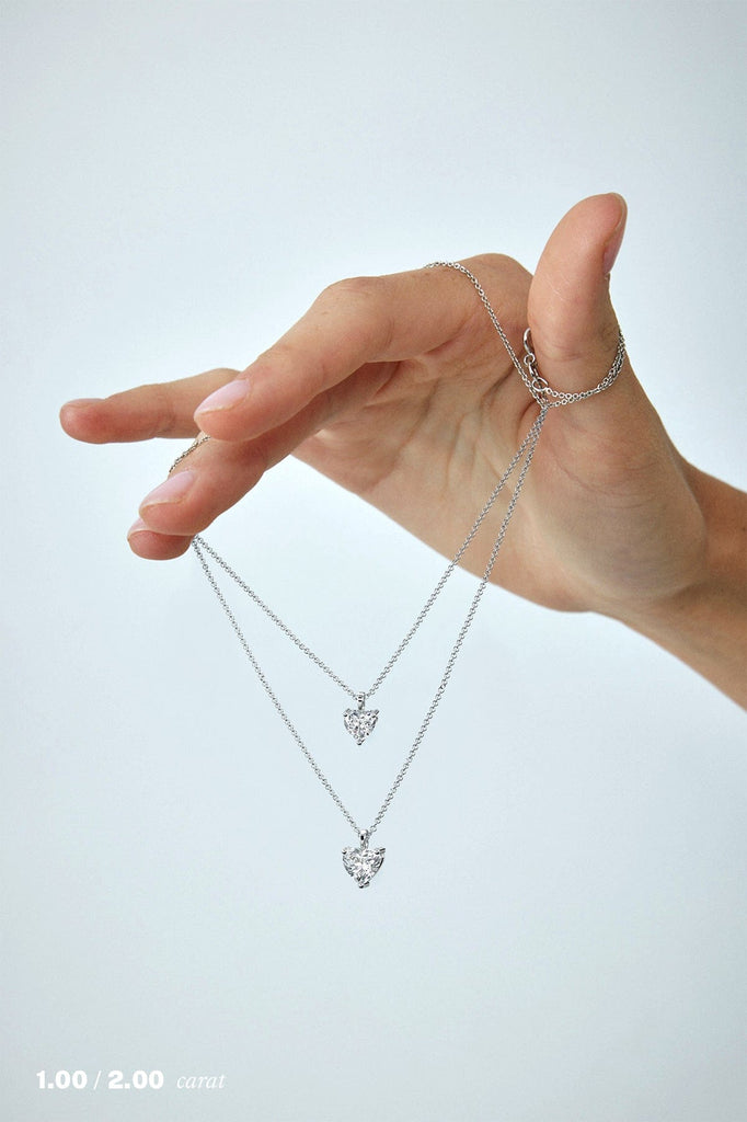 Heart Solitaire Diamond Necklace on Model in 14K White Gold