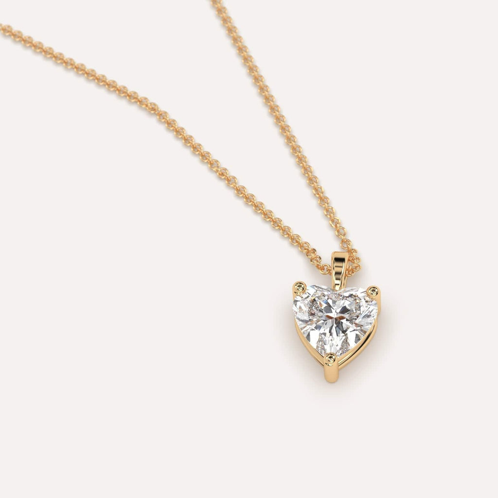 Simple Diamond Pendant Necklace With Heart Natural Diamond In Yellow Gold