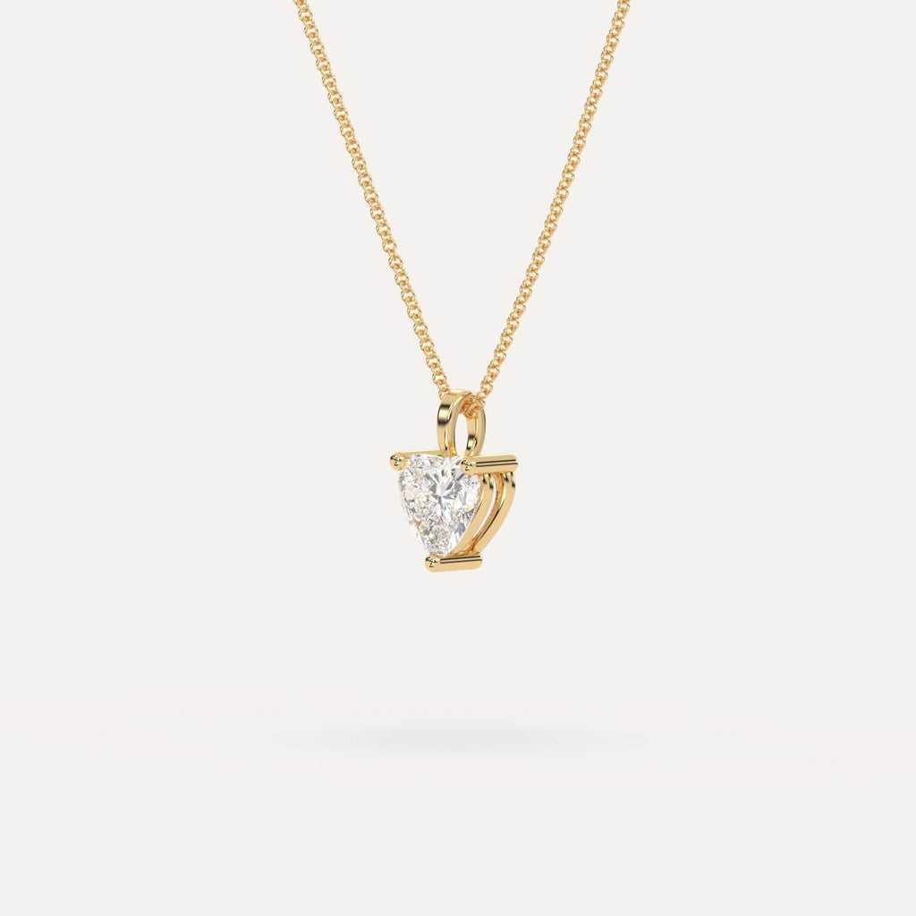 Yellow Gold Pendant Diamond Necklace With 1 Carat Heart Diamond