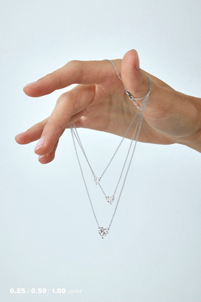 Heart Floating Diamond Necklace on Model in 14K White Gold