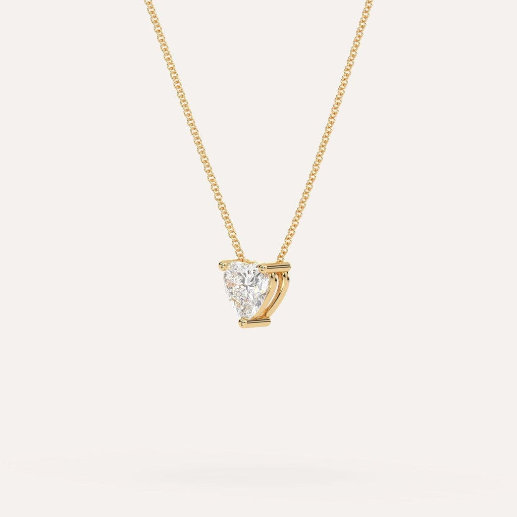 Yellow Gold Floating Diamond Necklace With 1 Carat Heart Diamond