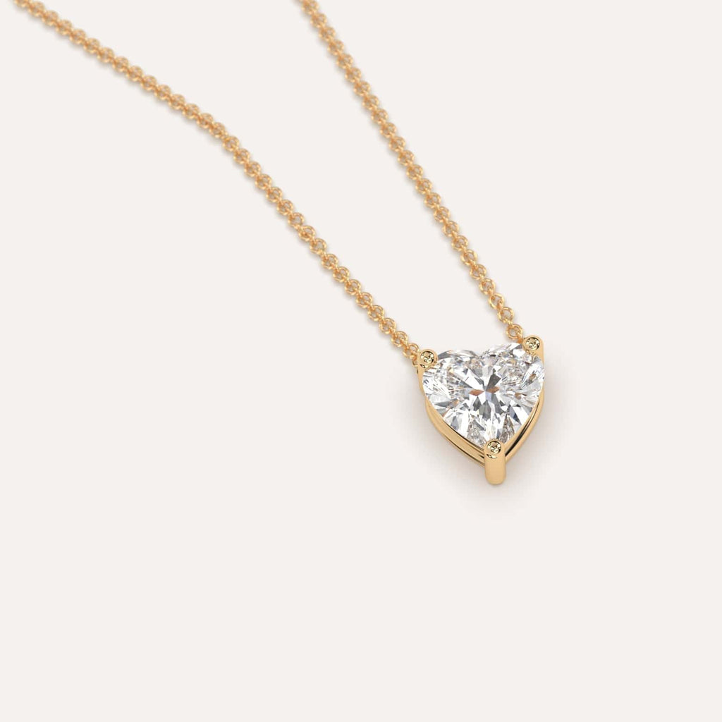 Simple Diamond Floating Necklace With Heart Lab Diamond In Yellow Gold