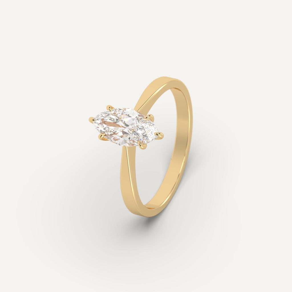 Yellow Gold 1 Carat Engagement Ring Marquise Cut Diamond