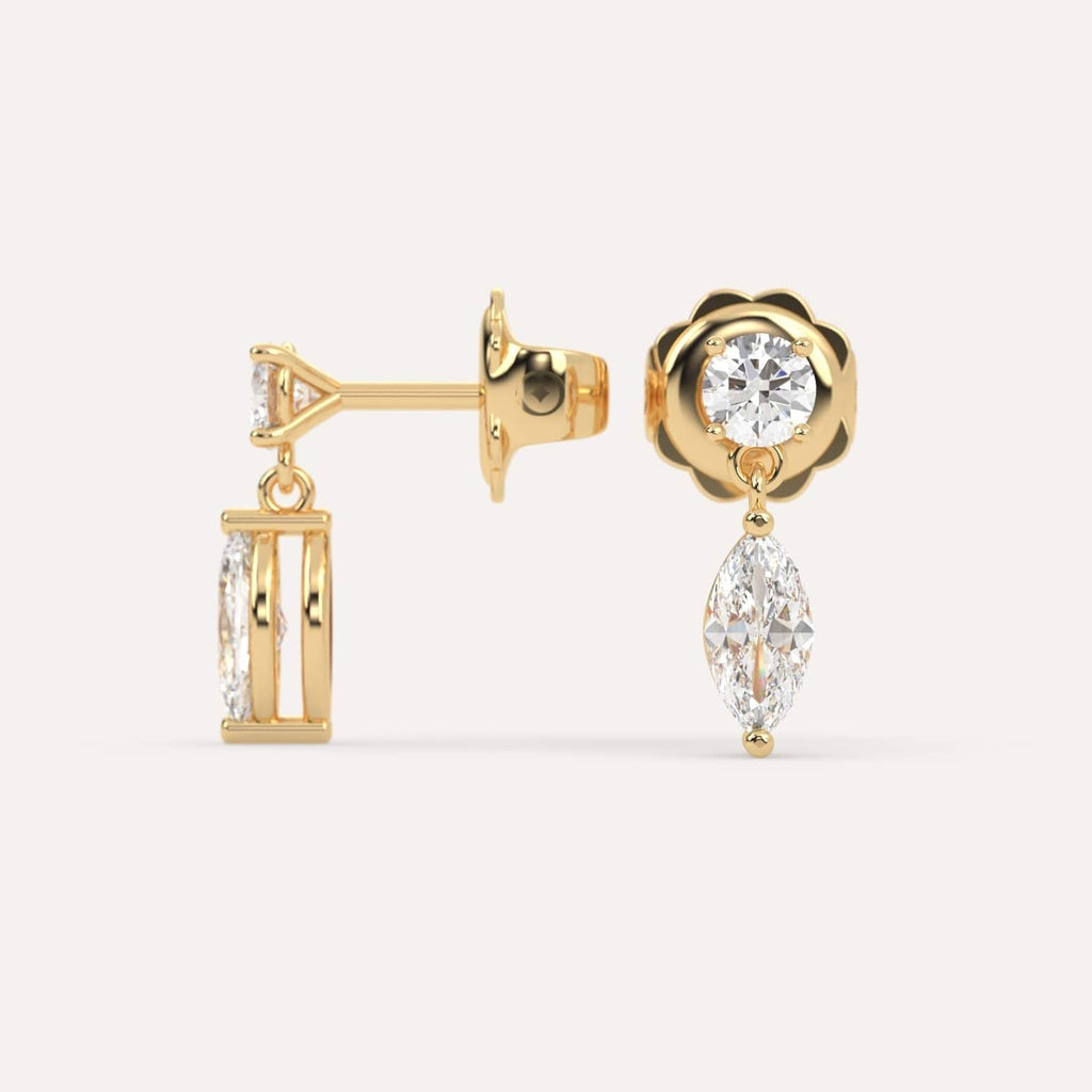 1 carat marquise Diamond Dangle Drop Earrings in yellow Gold