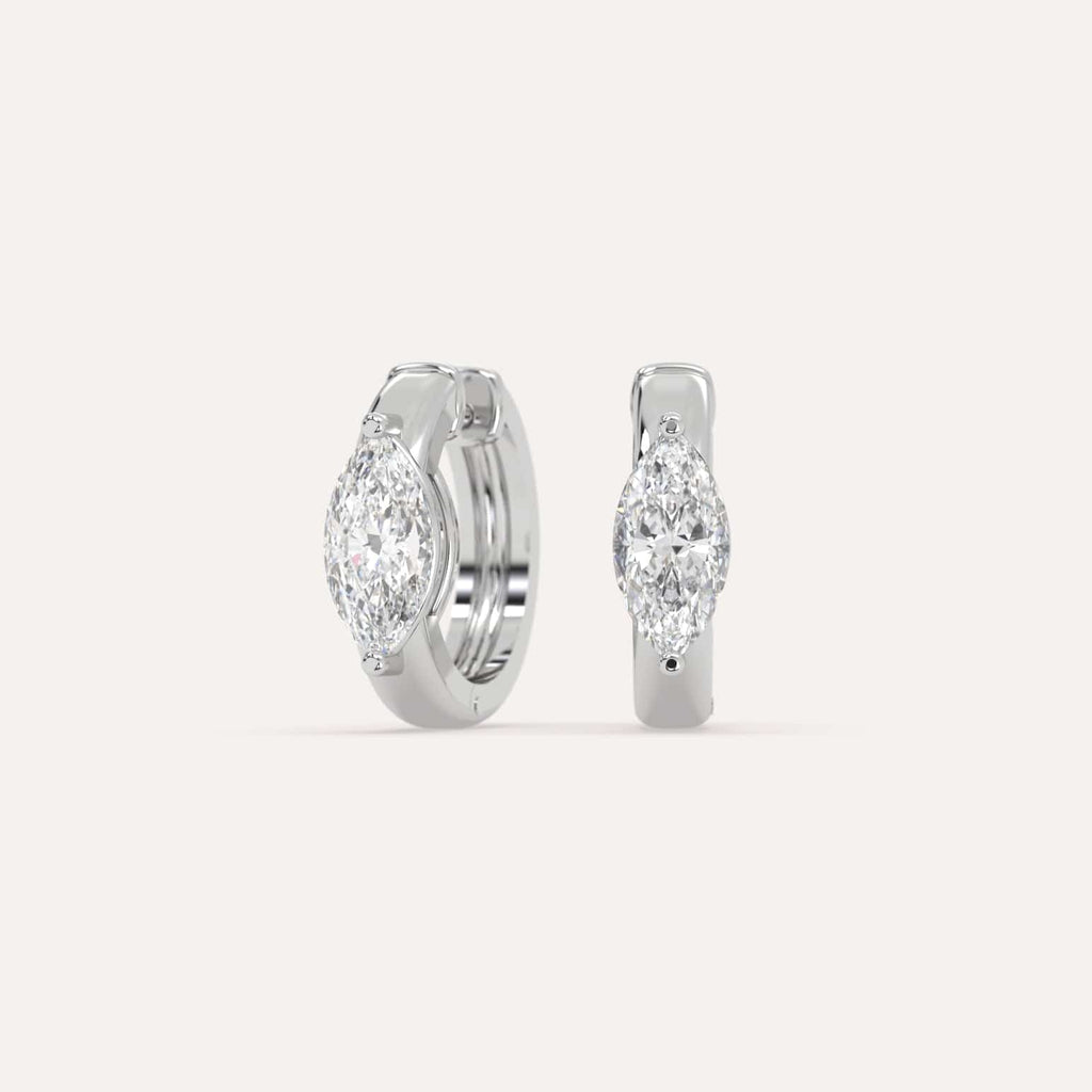 1 carat Marquise Natural Diamond Hoop Earrings in White Gold