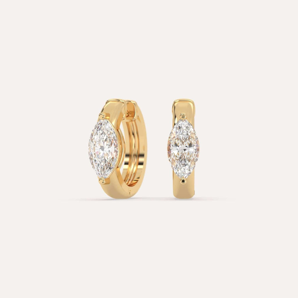 1 carat Marquise Natural Diamond Hoop Earrings in Yellow Gold