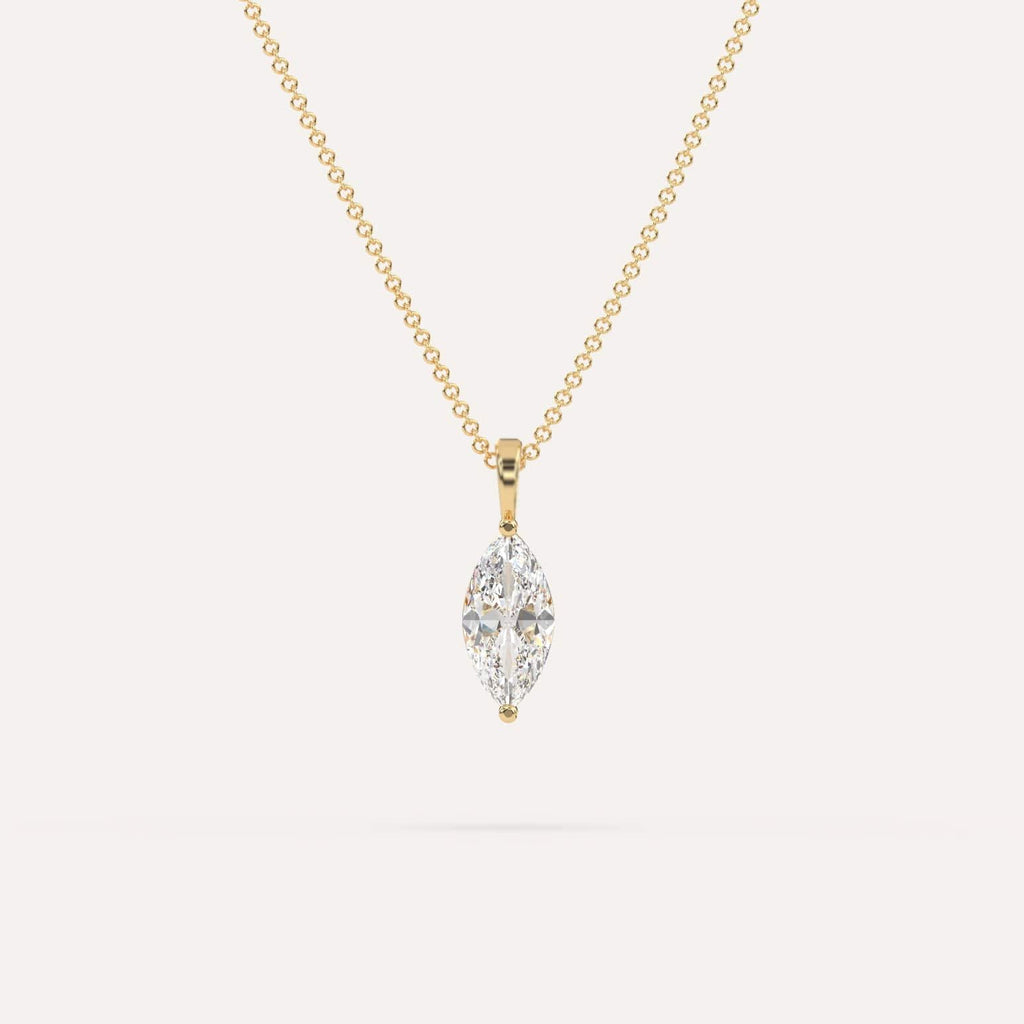 1 Carat Simple Solitaire Diamond Pendant Necklace In 14K Yellow Gold