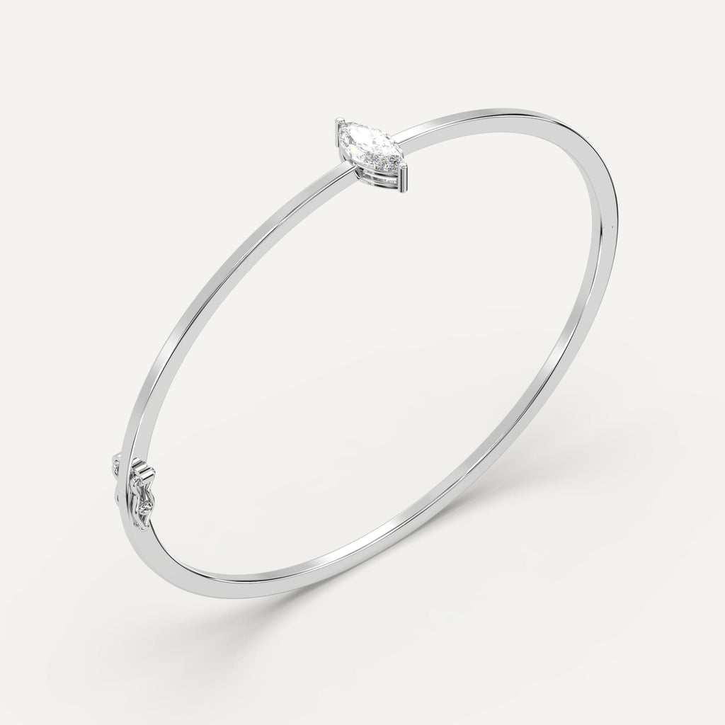 white gold solitaire, bangle bracelets with 1 carat marquise diamonds