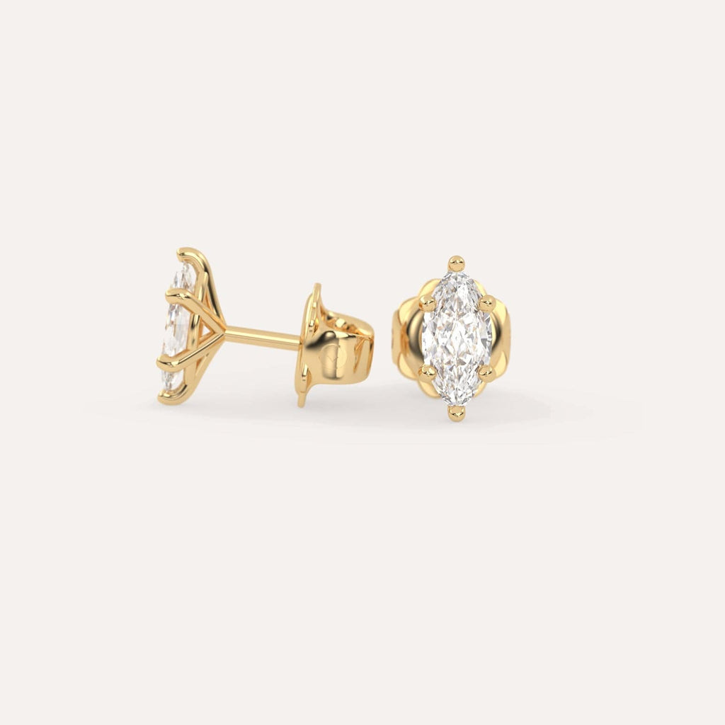 1 carat Butterfly Push Back Diamond Studs in yellow Gold