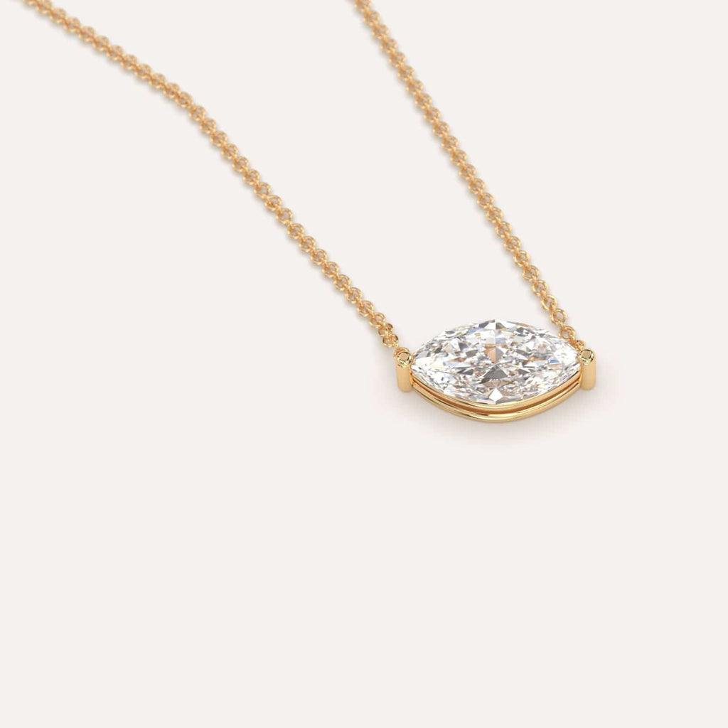 Simple Diamond Floating Necklace With Marquise Natural Diamond In Yellow Gold